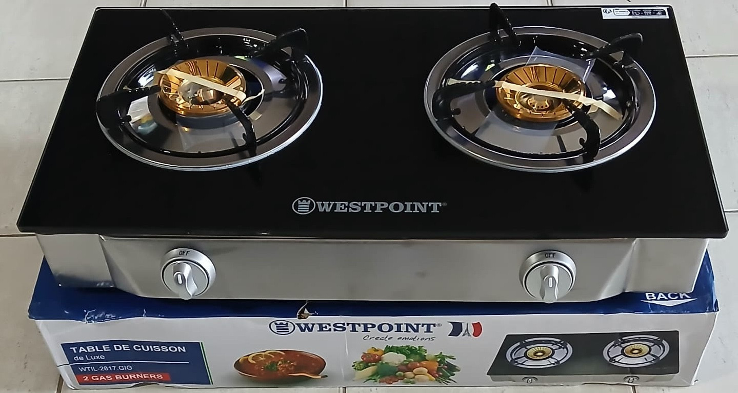 Westpoint Gas Stove 2 Burner, 8mm Glass, Black,WTIL-2817.GIG